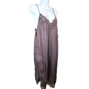Vtg Flair Lingerie Nightgown Slip Dress Brown Nylon Sky High‎ Lace Sides Sz 36 M